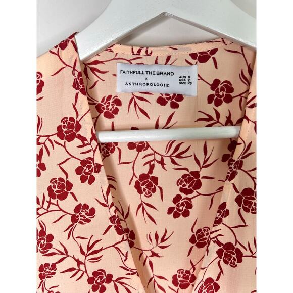 Faithful The Brand x Anthropologie Rivera Pink Floral Midi Wrap Dress Women's 2 - Picture 9 of 13